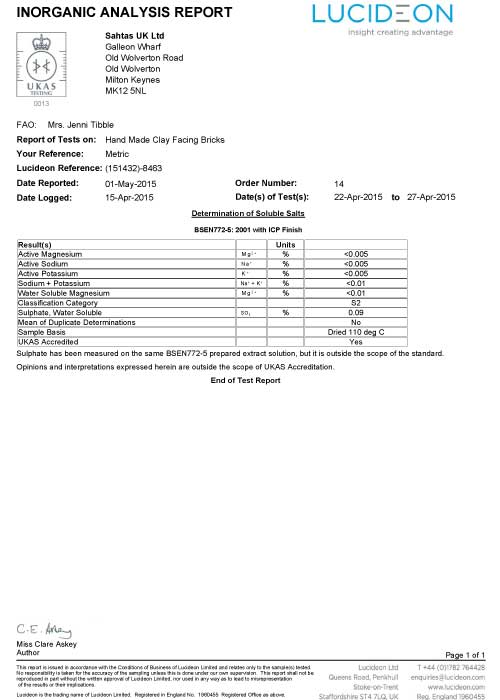 Sahtas LUCIDEON test report for BS EN 772:5